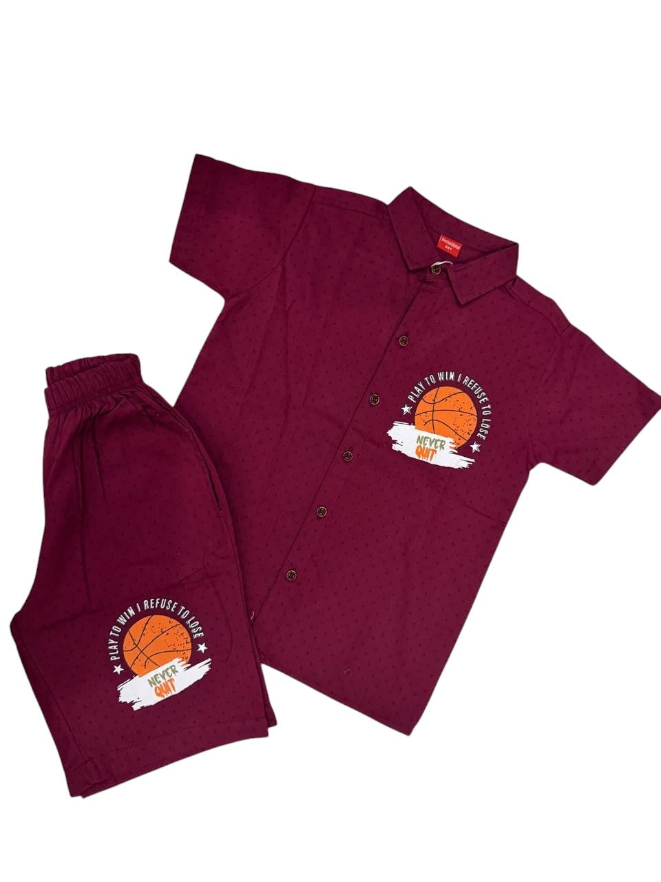 Kids Printed Cotton Half Sleeves Pajama Set Football Maroon - Mini Charm