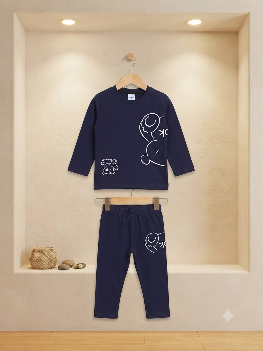 Boys Navy Blue Full Sleeves 2-Peice Set
