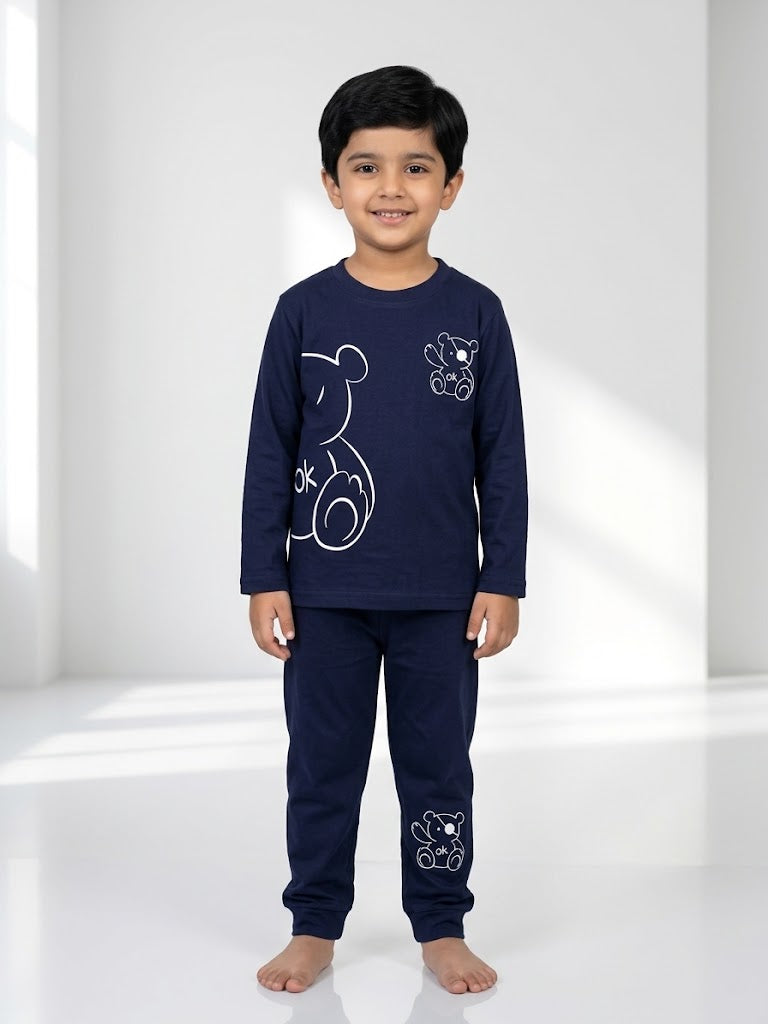 Boys Navy Blue Full Sleeves 2-Peice Set