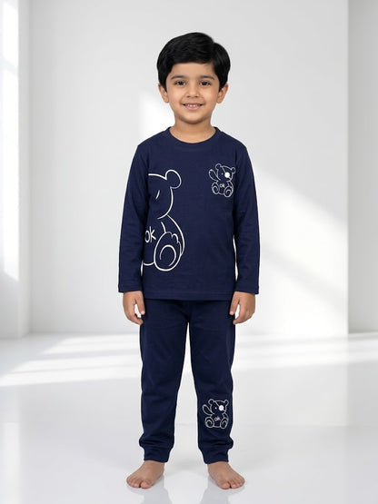 Boys Navy Blue Full Sleeves 2-Peice Set