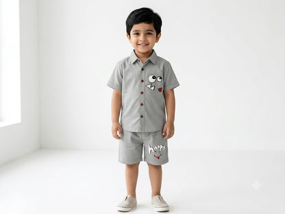 Kids T-Shirt & Short Set Printed Road Roller Grey - Sunshine