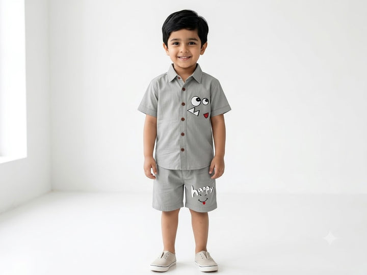 Kids T-Shirt & Short Set Printed Road Roller Grey - Sunshine