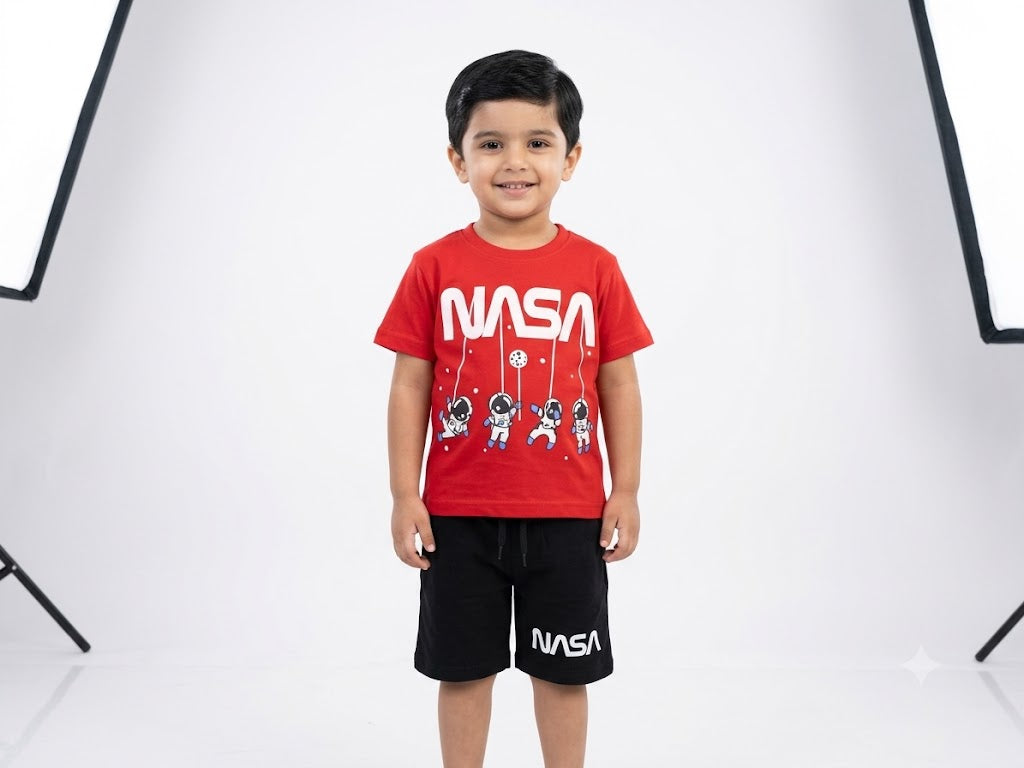 Kids T-Shirt & Short Set Wide Red & Black - Mini Charm