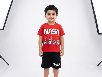 Kids T-Shirt & Short Set Wide Red & Black - Mini Charm