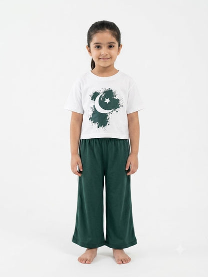 Girls White & Green Co-ord set for Independence Day Special