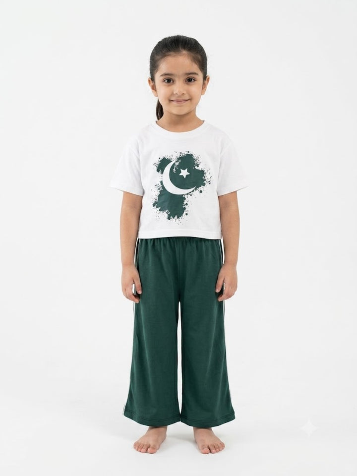 Girls White & Green Co-ord set for Independence Day Special