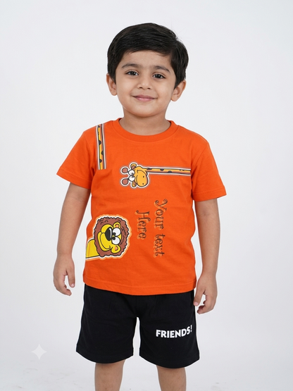 Kids T-Shirt & Short Set Printed  Lion Orange - Sunshine