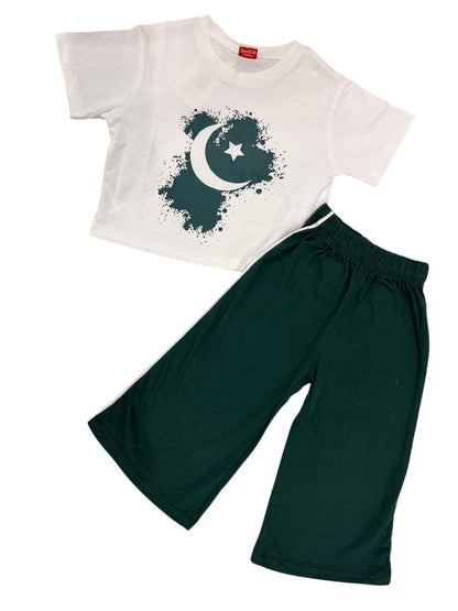 Girls White & Green Co-ord set for Independence Day Special