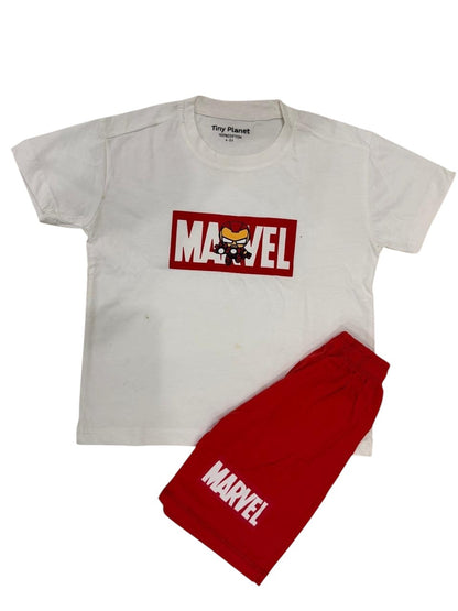 Kids T-Shirt & Short Set Printed Marvel White & Red - Sunshine