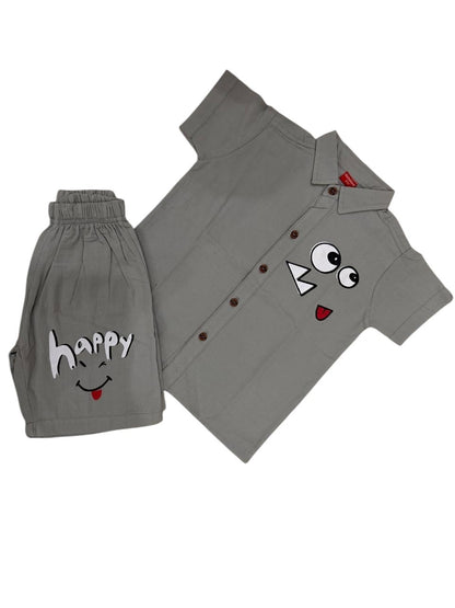 Kids T-Shirt & Short Set Printed Road Roller Grey - Sunshine