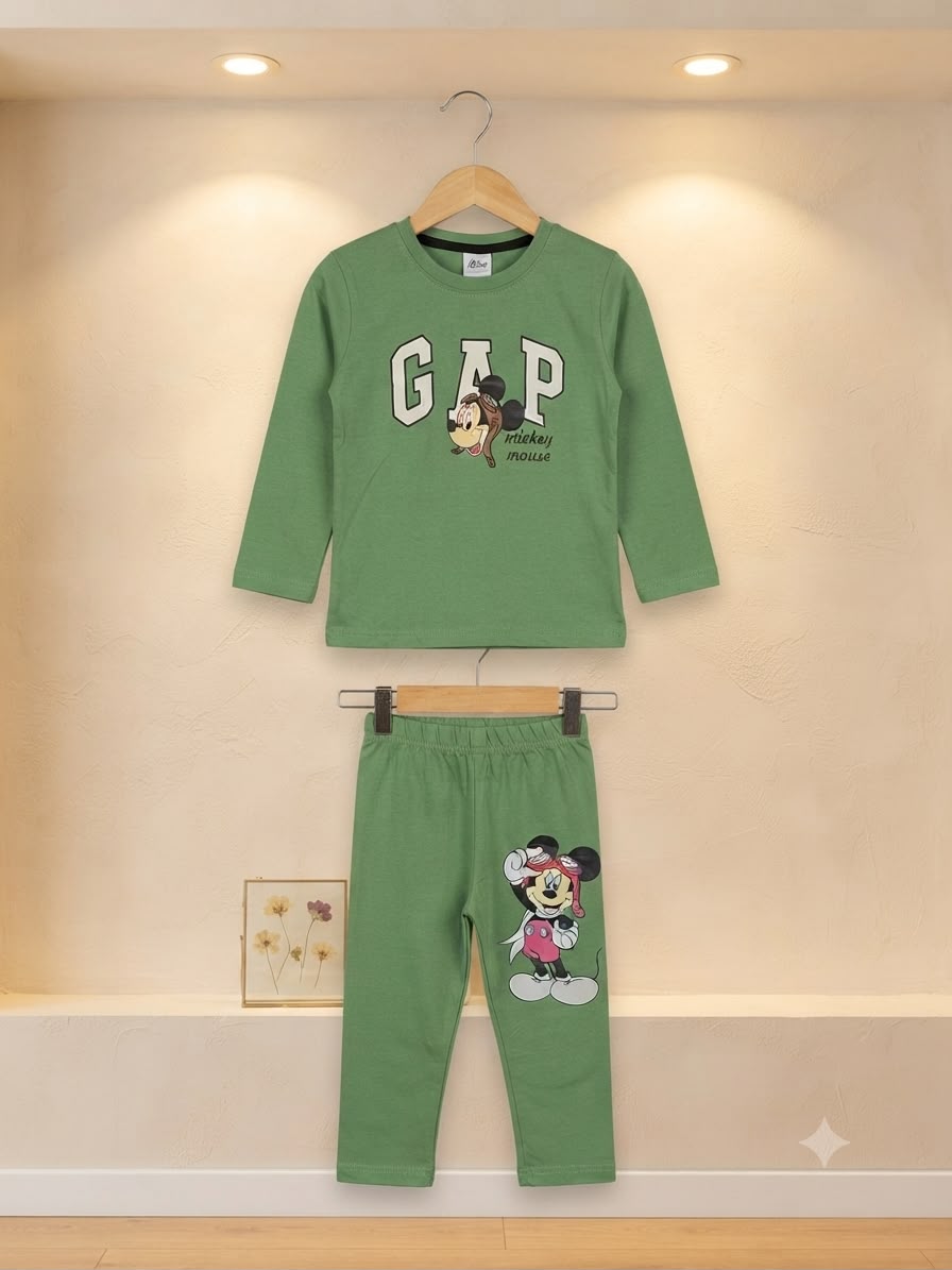 Kids Full Sleeves Printed Pajama Set Mermaid Green - Sunshine