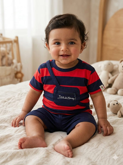 T-Shirt & Short Set wide  Stripes Red