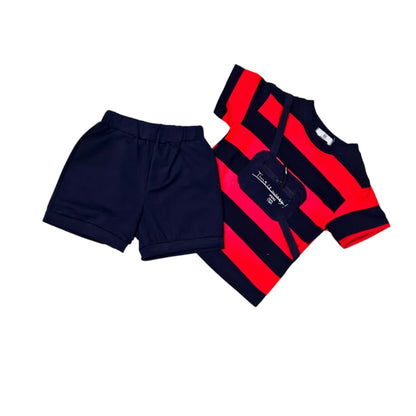 T-Shirt & Short Set wide  Stripes Red