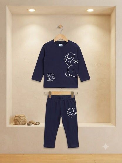 Boys Navy Blue Full Sleeves 2-Peice Set