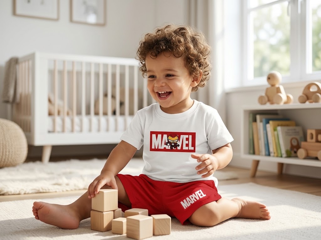 Kids T-Shirt & Short Set Printed Marvel White & Red - Sunshine