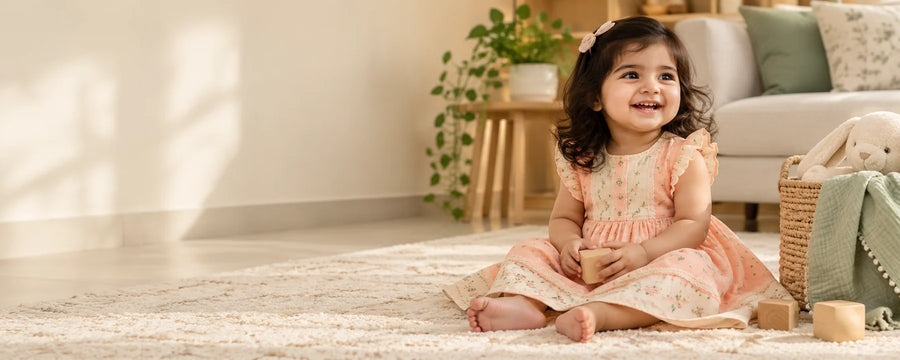 Illustrative campaign image of a Pakistani toddler in a bright home